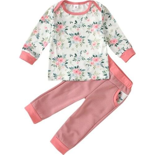 Autumn Baby Girls Long Sleeve Floral Blouse Tops + Solid Color Pants Clothes Kids Casual Costume Sets