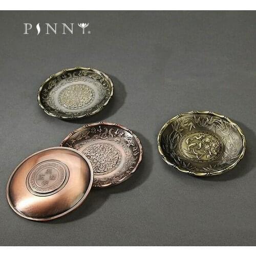 PINNY Classic Metal Tea Cup Mat Japanese Style Copper Cup Coasters Table Decoration Accessories Tea Ceremony Accessories