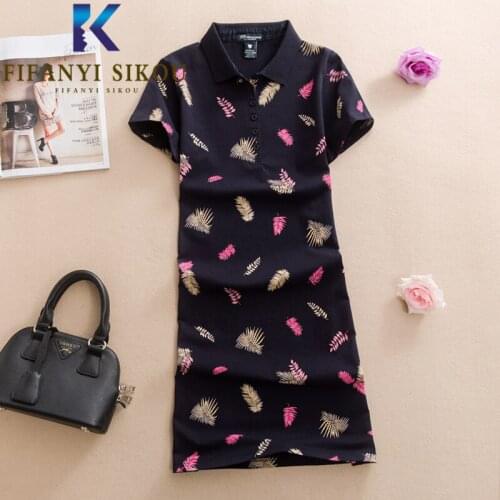 T-shirt Dress Women Summer New 2021 Fashion Print Polo Collar Short Sleeve Midi Long Dress Loose 5XL Plus Size Dresses Female