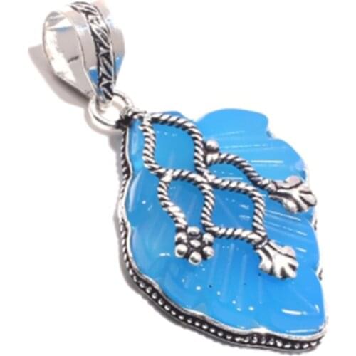 Genuine Carved Chalcedony Pendant Silver Overlay over Copper , Hand made Women Jewelry gift , P8463