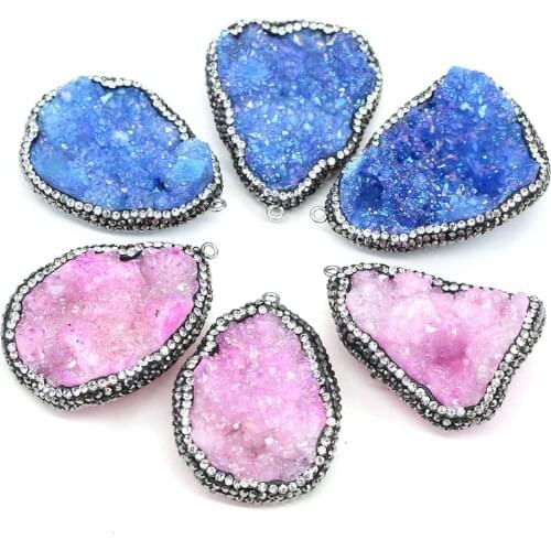 Natural Agates Stone Pendants Irregular Crystal Agates Charms with Artificial Diamond for Jewelry Making Necklace Bracelet Gift