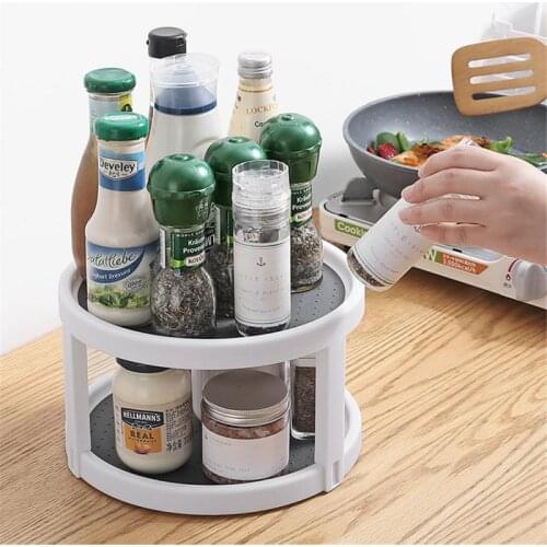 S/L Double-layer Kitchen Seasoning Rack Multi-function Rotating Storage Artifact Storage Box White Practical New 2021