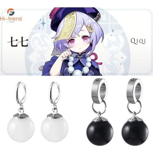 Genshin Impact QiQi Earrings QiQi Cosplay Black White Prop Earrings Pendant Ear Clip Casual Accessories Party Jewelry
