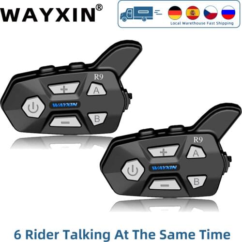 WAYXIN Helmet Headsets R9 2Pcs Bluetooth Intercom For Motorcycle 4 Riders Talking Same Time Bluetooth Intercom FM 4 Riders 1500M