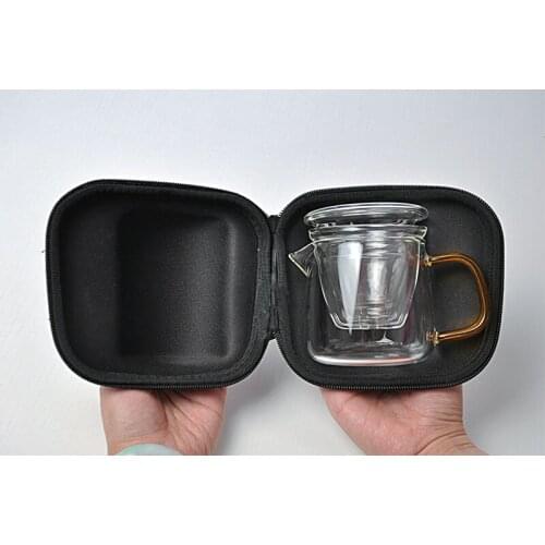 Glass travel tea set car carrying bag type outdoor one pot two cups of express tea pot elegant little bubble tea cup