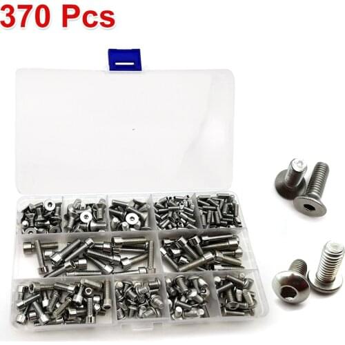 370Pcs/Set Stainless Steel Hexagon Socket Screw Car Screw Bolts Kit for Pedal Pin Disc Brake Adapter Auto Replacement Parts