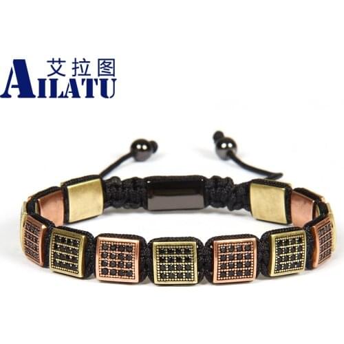 Ailatu Jewelry Wholesale 10 PCs/Lot Vintage Micro Pave Black CZ Flatbed Bracelet Customizable Size Trademark and Style