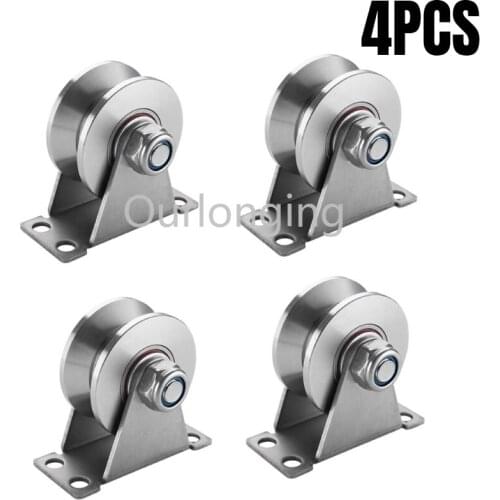 4PCS 2Inch Stainless Steel V/U-Groove Wheels Sliding Gate Roller For Inverted Track SlidingGate Industrial Machine WireRope Rail