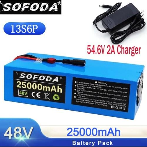 18650 48V 25ah 13S6P Lithium Battery Pack 48V 25AH 1000W electric bicycle battery Built in 25A BMS XT60 48V 2A charger