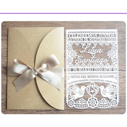 20pc Kraft envelope laser cut wedding invitation card