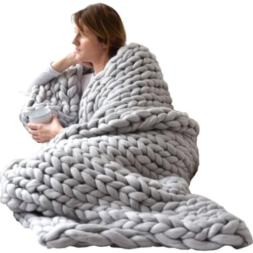 2021 100% Acrylic 6cm Chunky Knitted Blanket Weaving Blanket Mat Throw Chair Decor Warm Furniture Car Bed Decor Knitted Mats Dec