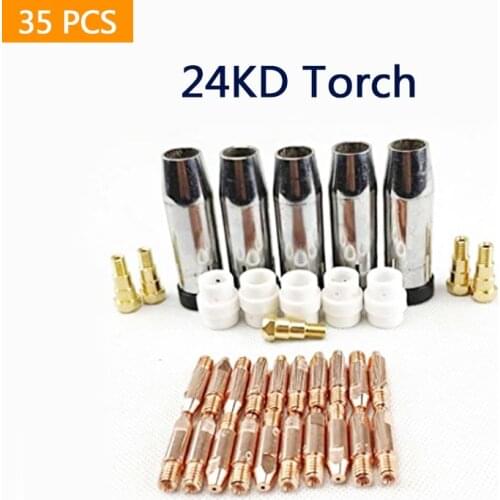 35pcs 24KD Welding Torch Consumable 0.8mm 1.0mm 1.2mm MIG Torch Gas Nozzle Tip Holder Gas Diffuser of MIG MAG Welding Machine