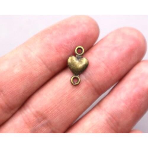 35pcs Antique bronze Tone 2 Sided Heart Connector Charms For Jewelry Making 15*8mm