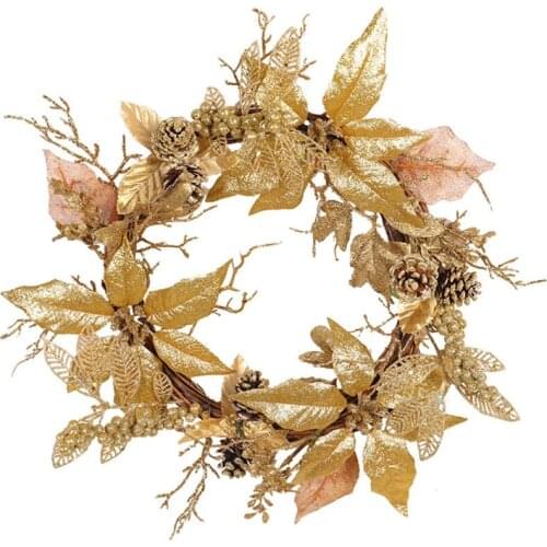 50cm Golden Christmas Wreaths Decorations, Xmas Garland Ornament Artificial Home