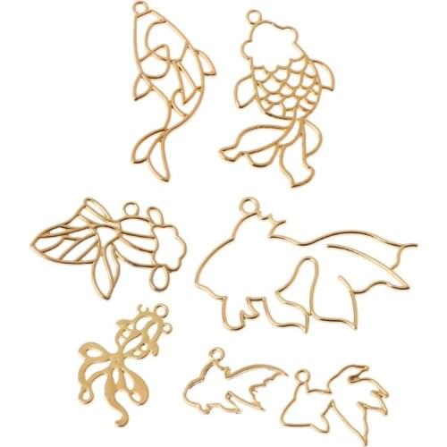 7Pcs Goldfish Metal Frame Collection Pendant Open Bezel Setting UV Resin Jewelry Dropshipping