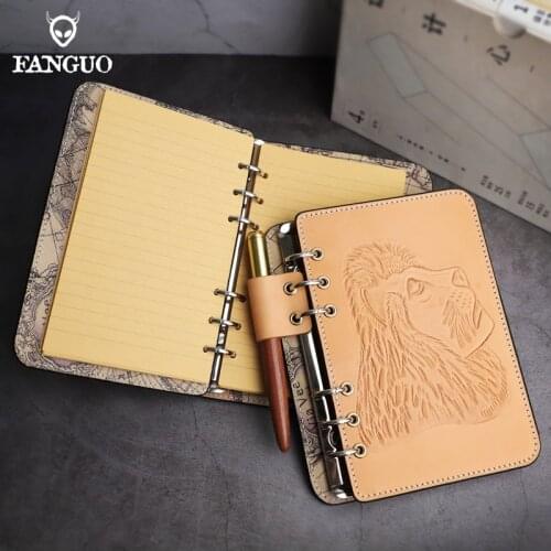 B6 Genuine Leather Printed Lion Notebook Retro Cowhide Diary Journal Sketchbook Planner Travel Notebook Cover Loose Page