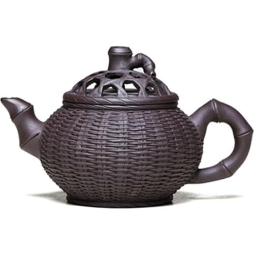 Bamboo Woven Pot Yixing Famous Handmade Raw Ore Purple Clay Teapot Tea Set Household Teapot Chinese Tea Set Tea Cup Set