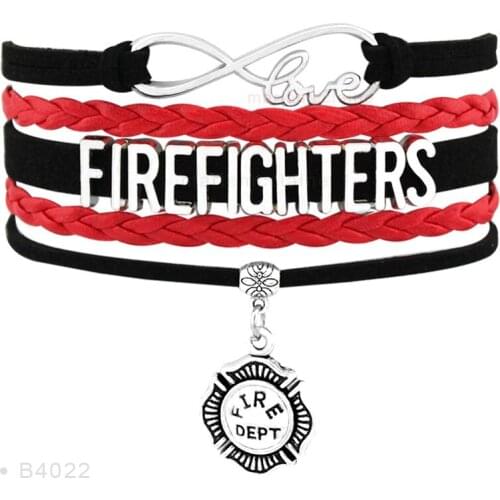 Infinity Love Firemen Fireman Firefighters Fire Fighters Wife Mom Red Black Firefighter Bracelets for Women