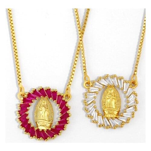 Virgin Mary micro pave cz zircon cubic zirconia necklace copper Clavicle gold plated Snake Chain Choker Pendant xfv342