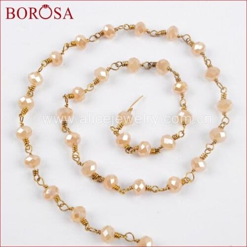 BOROSA New Arrival Gold Color 6mm Champagne Crystal Faceted Rosary Chain Beaded Chains Drusy for Necklace Jewelry Findings JT203