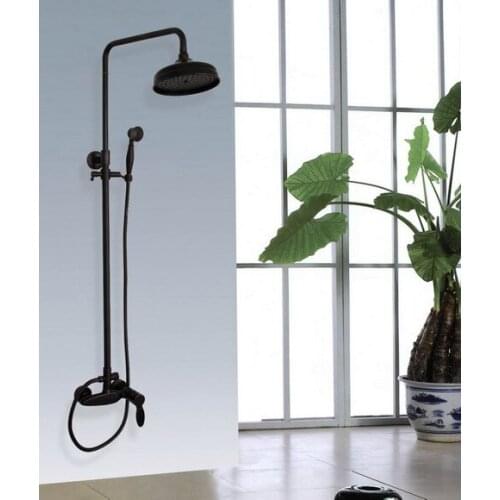 Black Oil Rubbed Brass Wall Mounted Rain Bathroom Rainfall Shower Faucet Set with Hand Held Spray Shower Head Mixer Tap 2hg049