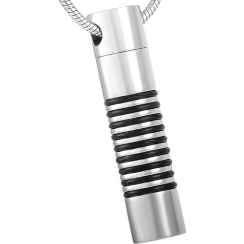 CJM2461 Rubber Stainless Steel Cylinder Ashes Urn Pets Locket Cremation Necklace Memorial Pendants Jewelry Charm