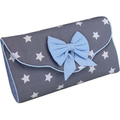 Jaju Baby Handmade, Dark Gray Star and Blue Combination Baby Diaper Changing Matte Bag