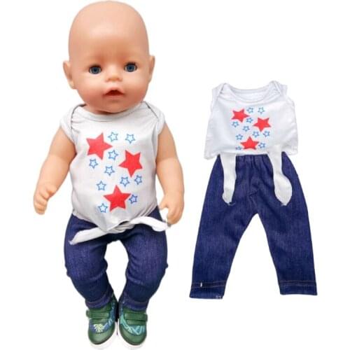 18 inch doll Pink sweater jeans pants for 43cm born baby dolls clothes set birthdays gift to children