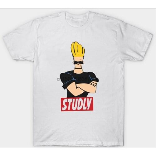 JOHNNY BRAVO T SHIRT TOP STUDLY FUNNY SLOGAN CARTOON RETRO VINTAGE