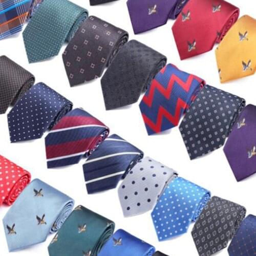 GUSLESON Classics Mens Tie Solid Dot Print Bird 8cm Blue Silk Necktie for men Formal Wedding Party business Gift Neck Tie