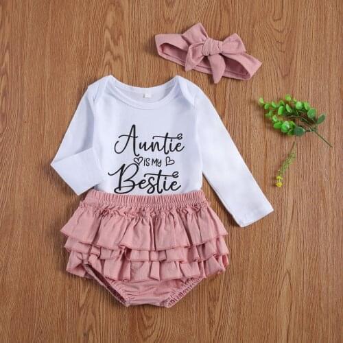 Newborn Baby Girls Clothes Sets 2021 Autumn Sweet Letter Printed Long Sleeve Bodysuit Tutu Skirts Bow Headband Infant Outfit