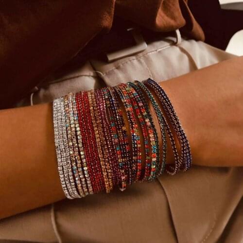 Colorful Rhinestone Elastic Tennis Bracelets For Women Shiny Crystal Bracelet Bangles Ajustable Fashion Jewelry