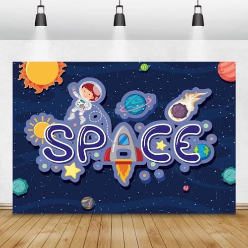 Laeacco Cartoon Space Spaceman Planet Star Baby Portrait Indoor Decor Birthday Backdrop Photographic Background For Photo Studio