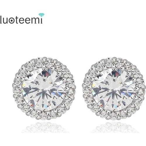 LUOTEEMI Sparkling Tiny AAA+ CZ Halo Wedding Stud Earrings Pure White Gold-Color Sexy Korean Style Fashion Women Jewelry