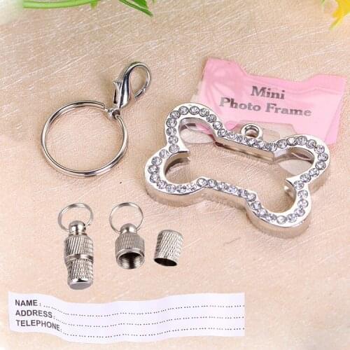 Pet pendant metal bone shape message information pendant Photo frame storage box Prevent lost pets dog bow tie pet accessories