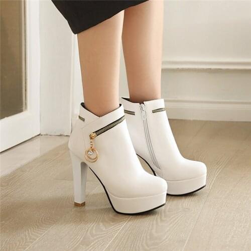 YQBTDL Fashion Platform Spike High Heels Ankle Boots Female Pink Black White Wedding Party Bride Shoes Autumn Winter Booties 43