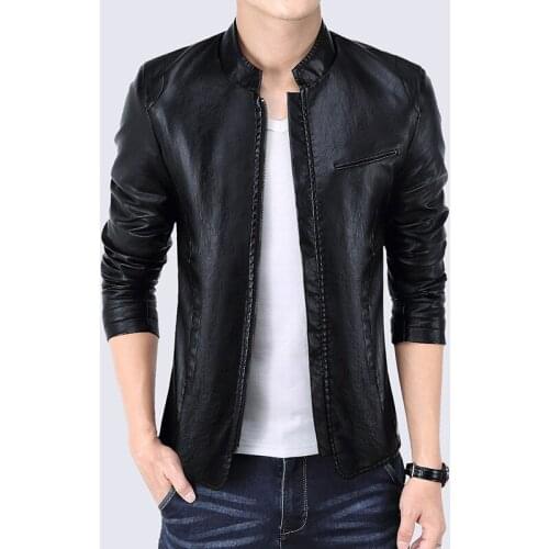 Mens Spring Autumn Casual Faux Pu Leather Stand Collar Jackets Coats Men Motorcycle Design Overcoats Outwear Plus Size M-5XL