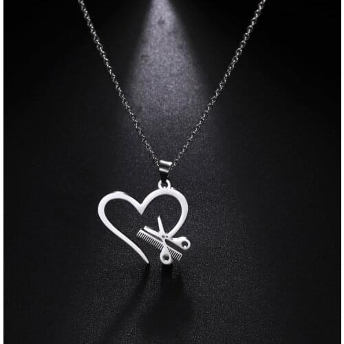 My Shape Scissors Comb Tools Heart Necklaces Women Men Barber Stainless Steel Pendant Necklace Fashion Jewelry Hair Dresser Gift