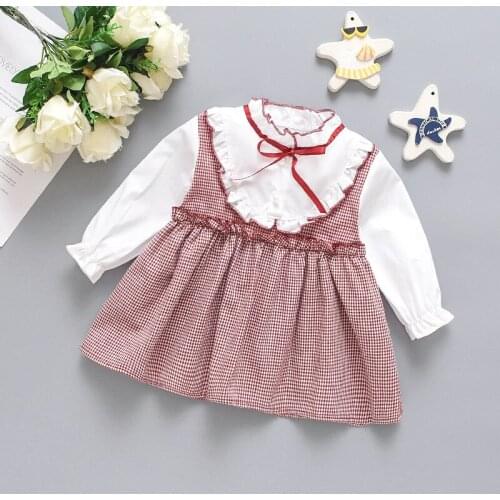 2019 New Baby Girls Dress New Long-Sleeve Princess Dress Kids Clothes Children Dress Plaid Party Cotton Backpack for Baby Dress