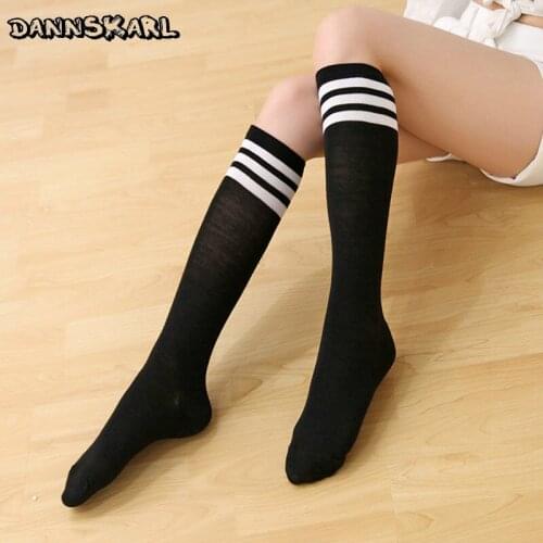 New Spring Fashion Women Stockings Three Bar Stripes Knee High Stockings College Wind Middle Tube Hosiery For Lovely Girls