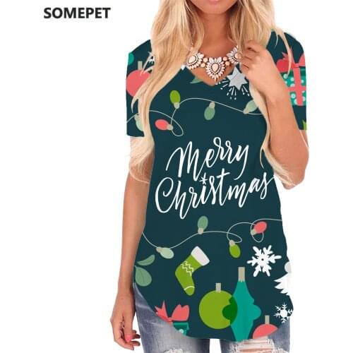 SOMEPET Christmas T Shirt Women Santa Claus Funny T shirts Painting V-neck Tshirt Party T-shirts 3d Womens Clothing Hip hop