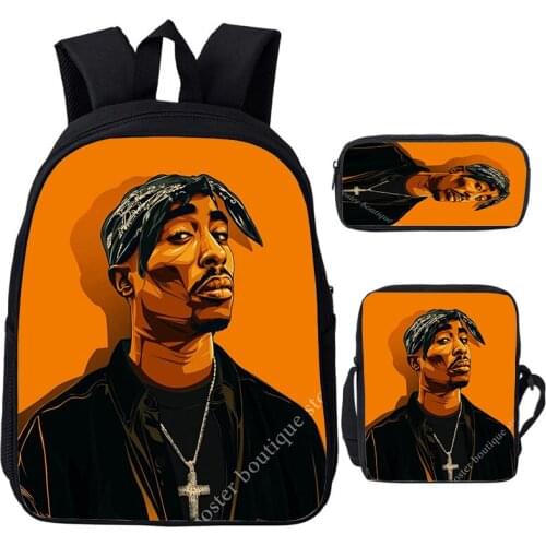 Fashion Design Legends 2Pac Tupac Backpack Boys School Bags Male Bookbags Teenage Book Bags Travel Mochilas 3 Pcs/Set Knapsack