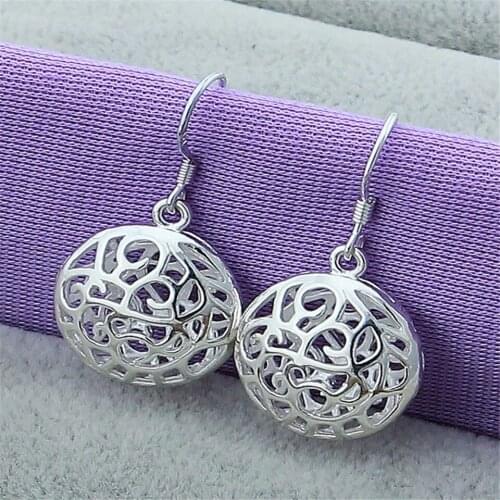 NEW 925 Sliver Color Mesh Round Ball Drop Earrings Fashion Jewelry For Female Daily Party Accessories Christmas Gift