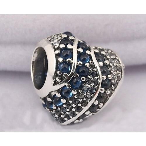 S925 Silver Bead Charm fit Lady Bangle Bracelet Aqua Heart Charm Aqua & London Blue Crystals & Clear CZ DIY Jewelry