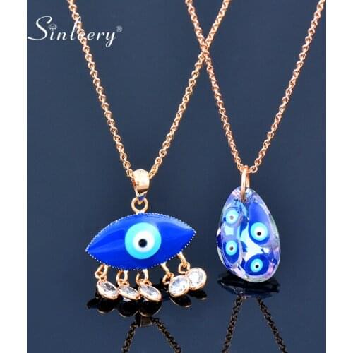 SINLEERY Blue Turkish Evil Eye Pendant Necklace Gold Color Copper Necklace Fashion Jewelry For Women 2021 New Arrival XL290 SSK