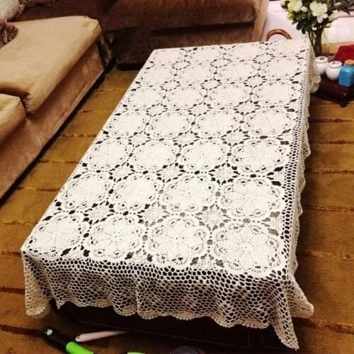 Cotton Flower Shape Tablecloth Handmade Crocheted Table Cloth Home Coffee Table Decoration Crsaft 120x180cm/160x210cm