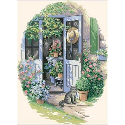 TOP NEW Garden Door scenery Patterns Counted Cross Stitch DIY Chinese Cross Stitch Kits Embroidery Needlework Sets