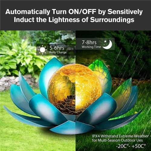 Outdoor Decoration Solar Lights Garden Metal Lotus Solar Lights Art Cracked Glass Landscape Lights for Pathways Lawns Courtyards