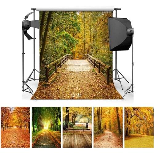 Autumn Forest Photography Backdrops Wooden Bridge Photo Background 3D Vinyl Cloth Computer Printed for Photo Studio Photo Shoot