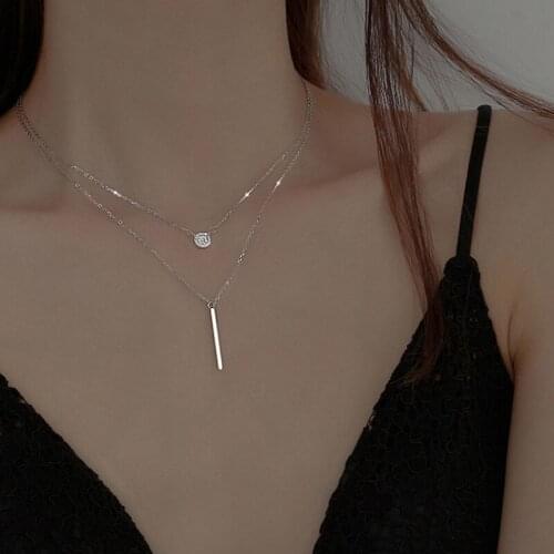 Vintage Multilayer Round Crystal Chian Necklace Women Silver Color Long Pendant Metal Strip Choker Clavicle Necklaces Jewelry